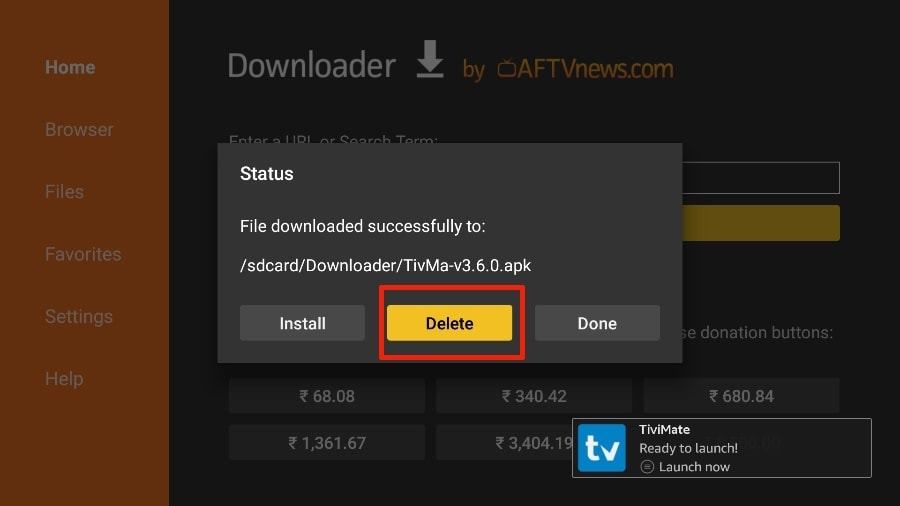 Nach der Installation von TiviMate auf dem Firestick können Benutzer die APK-Datei löschen, um Speicherplatz freizugeben.